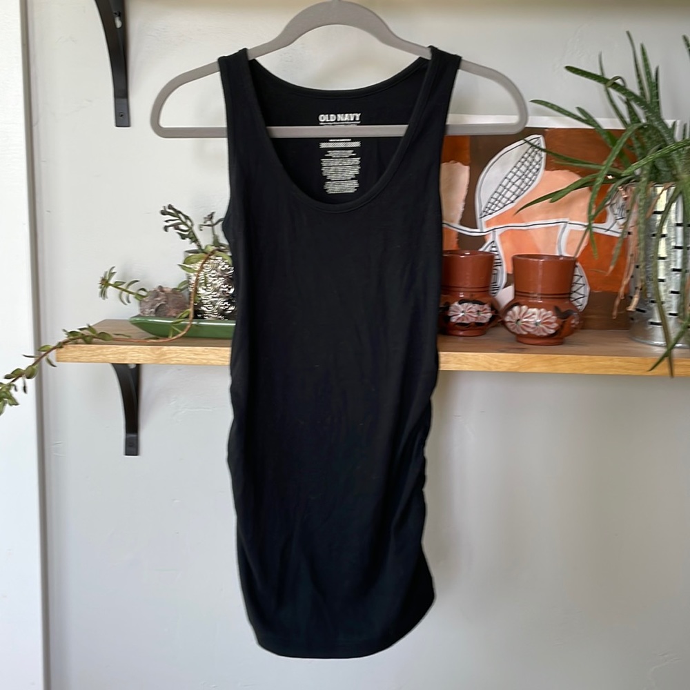 Old Navy Maternity Black Ribbed Scoop Neck Ruched Side Tank Top Size Small